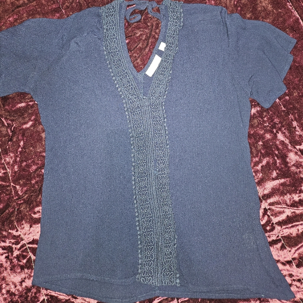 New York And Company Elegant Blue V-Neck Blouse Size Xs